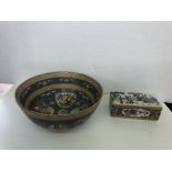 Two Chinese reproduction ceramics to include bowl and rectangular lidded dish