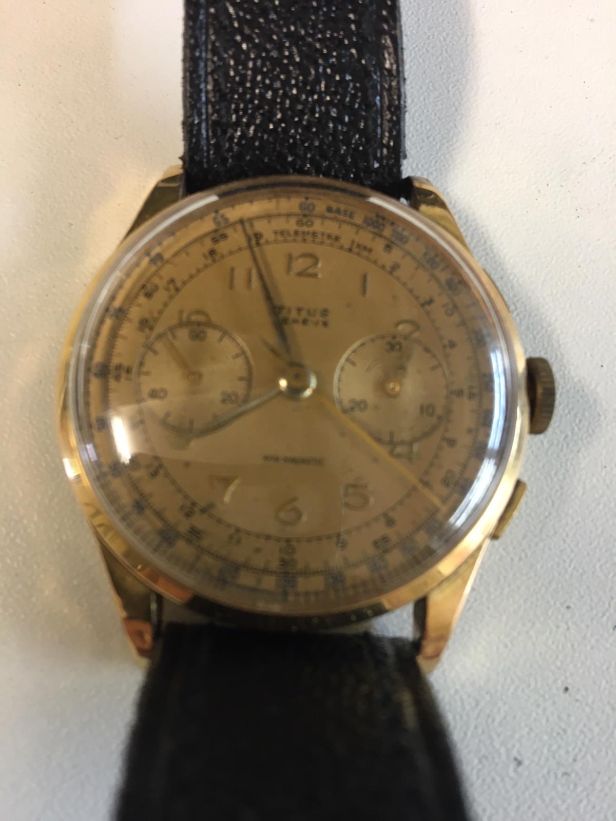 1940`s vintage Titus 18ct gold chronograph from Geneve.