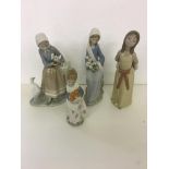 Group of four Lladro figures to include girl with geese, girl with oranges, girl with flowers and