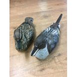 Two painted wood carved lifesize ducks