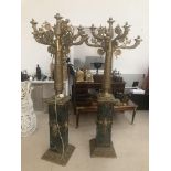 Impressive pair of Serpentine and gilt ornate 9 sconce candelabra in 18/19th century style. H192cm