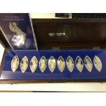 Cased set of hallmarked silver The Queens Beasts