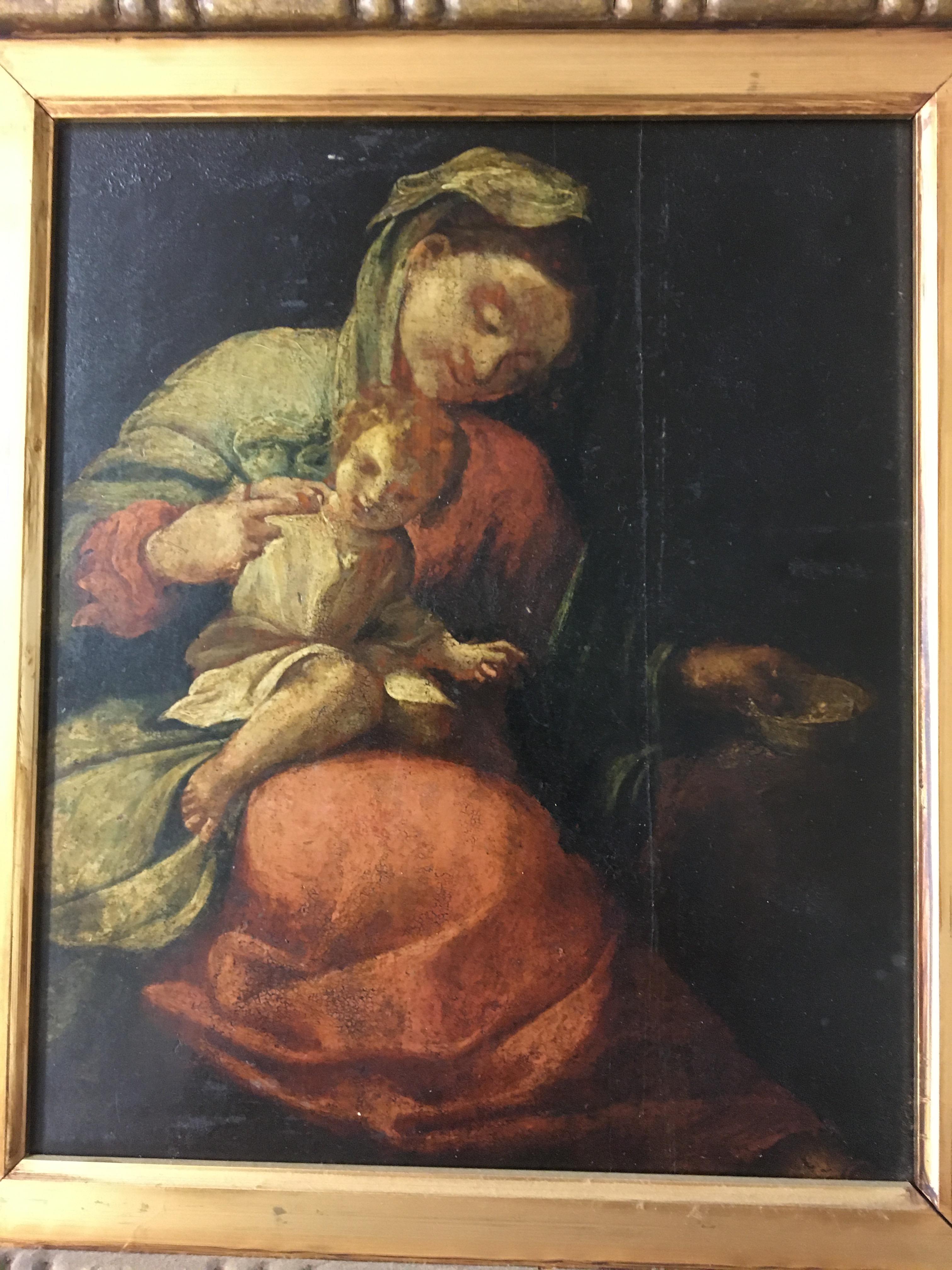 17/18th century oil on board of Corregio mother and child