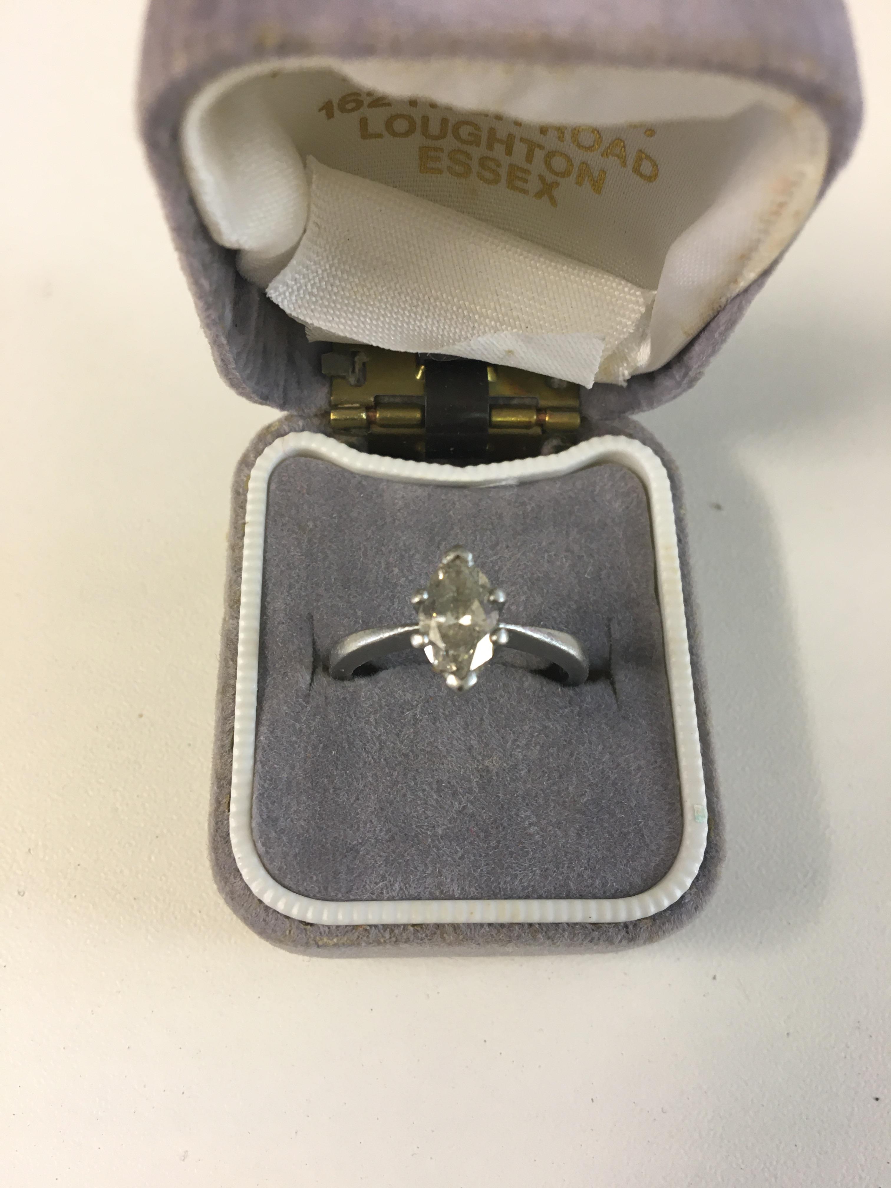 Platinum Diamond solitaire set with 1.11ct Marquise cut stone