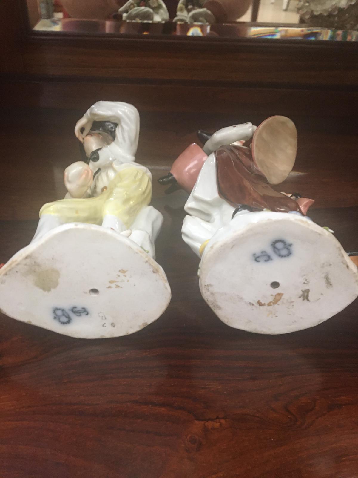 Meissen style ceramics to include bon bon dish, pair of costermongers and nobleman and ribbon bowl