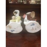 Meissen style ceramics to include bon bon dish, pair of costermongers and nobleman and ribbon bowl