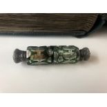 Green cut glass double ended scent bottle