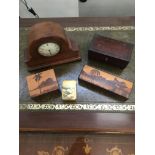 Inlaid clock and wooden boxes