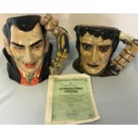 Royal Doulton Character jugs, marked as seconds of Frankenstein's Monster and Count Dracula, D7052