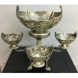 19 th C Silver plated Epergne with five filigree baskets set on floral scroll arms with large