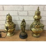 19th century brass censers and figure of Virgin Mary