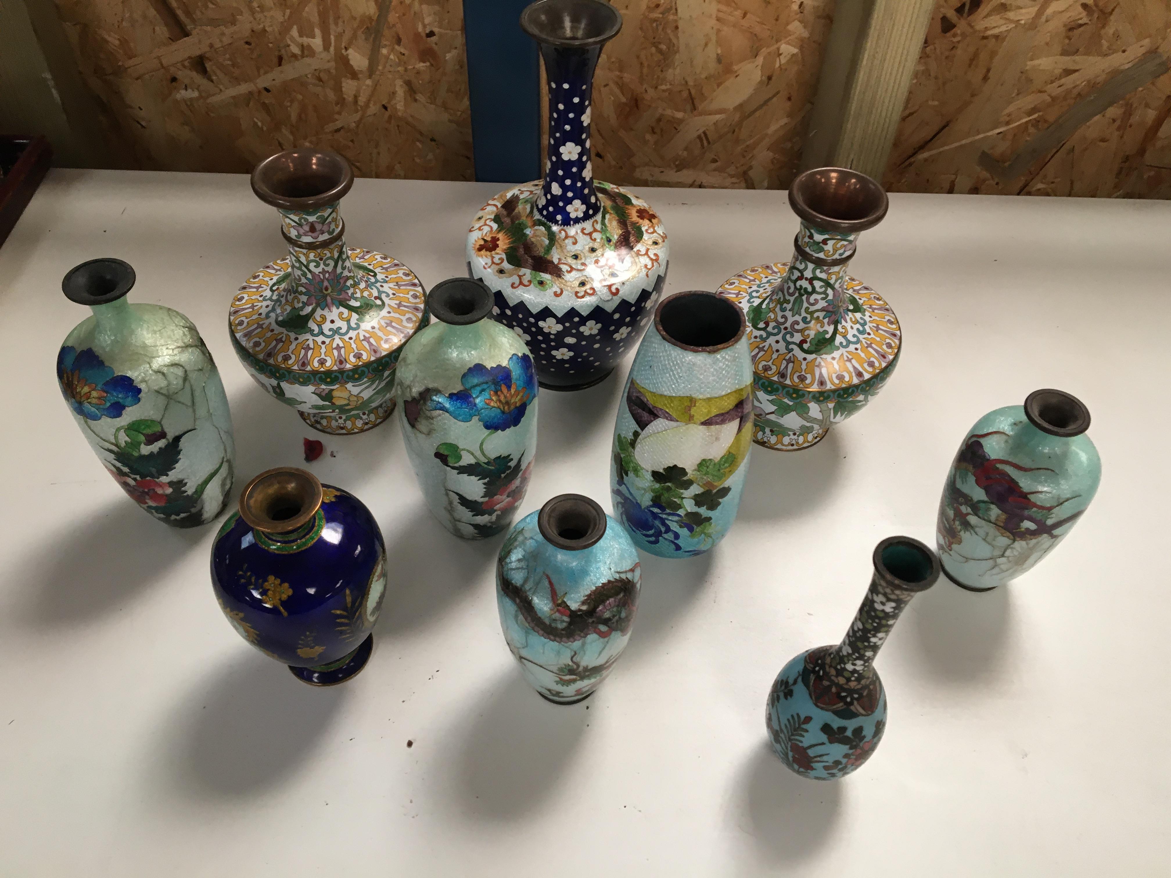 Qty of Cloisonne vases some A/F.