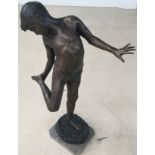 Large bronze of boy and crab after "Il Granchio" by Annibale De Lotto. 39.5 inces high, perfect