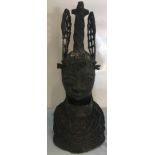 Large Benin bronze of an Obi, sand cast bronze.