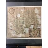 Hand painted map of Middlesex by Blome c1670's