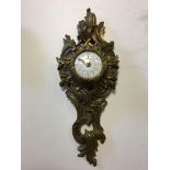 Late 19th c Wall hanging bronze clock, dial approx 2".