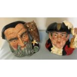 Royal Doulton Character jugs Merlin D6629, and Town Crier D6895.