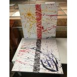 Pair of Barro signed abstract paintings by Gerrard Bermudez.