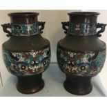 Pair of Large Qing Dynasty Bronze Cloisonne urns