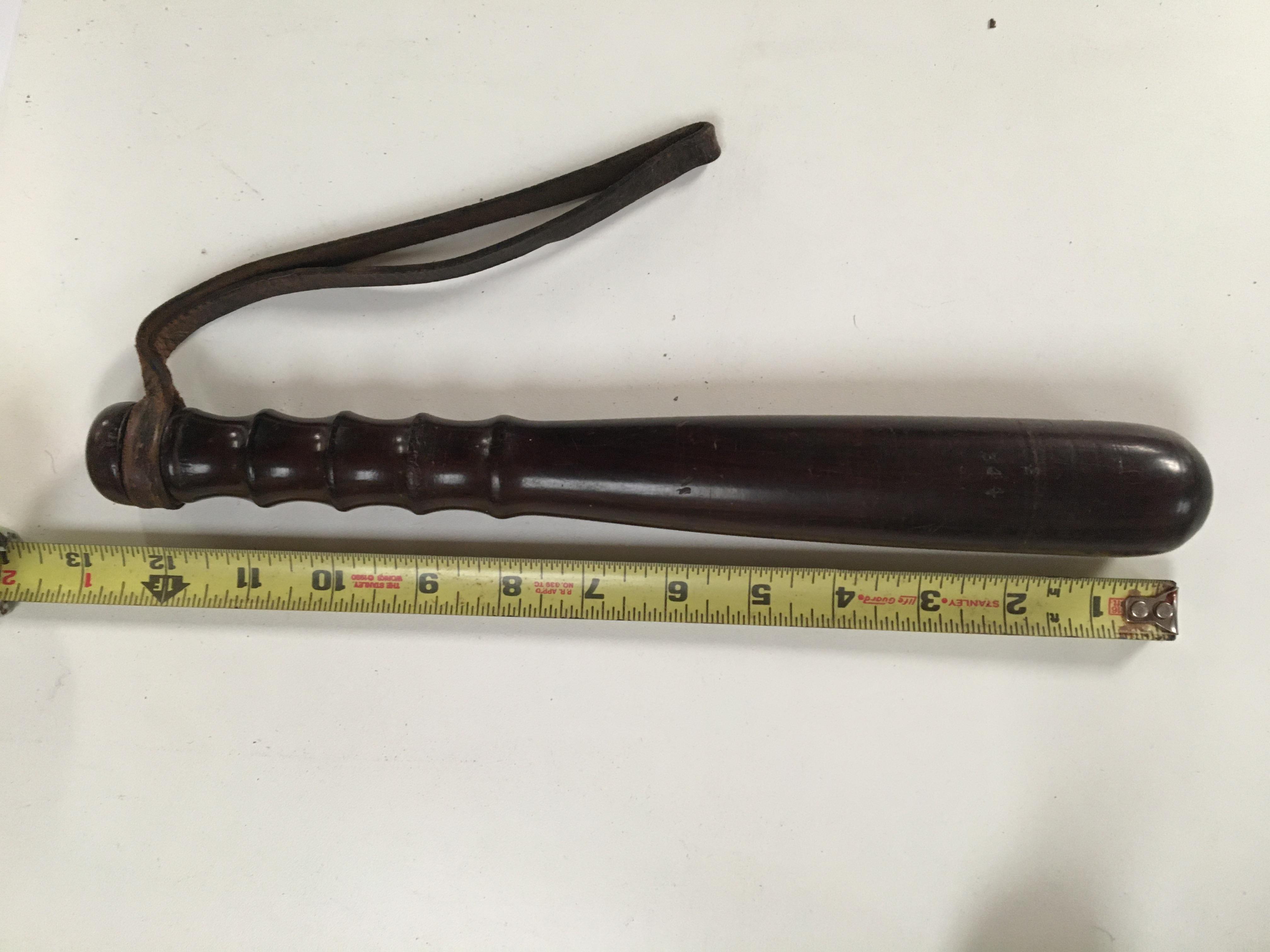 19th C short Lignum Vitae truncheon impressed with numbers and a capital H,measures 12.5 inches long - Image 4 of 4