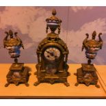 19th C Three piece clock garniture.