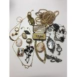 9 ct Cameo, opal brooch and tie pin,along with silver and dress jewellery.