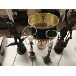 Five Lamp Bases to inc spelter, bronze and Onyx.