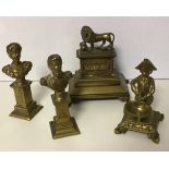 Brass Waterloo figure and three busts