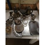 Box Of silver plated items, trays, etc and Ceramics.