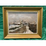 John Tookey 1975 signed oil on board of a snowy sc