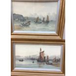Two fishing scene watercolours by F Jamieson, one of ships in Grimsby, the other in Scarboro, along