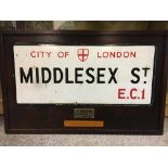 Framed City Of London Middlesex St EC 1 road sign