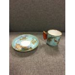 Tiffany & Royal Worcester cabinet cup and saucer, with butterfly handle.