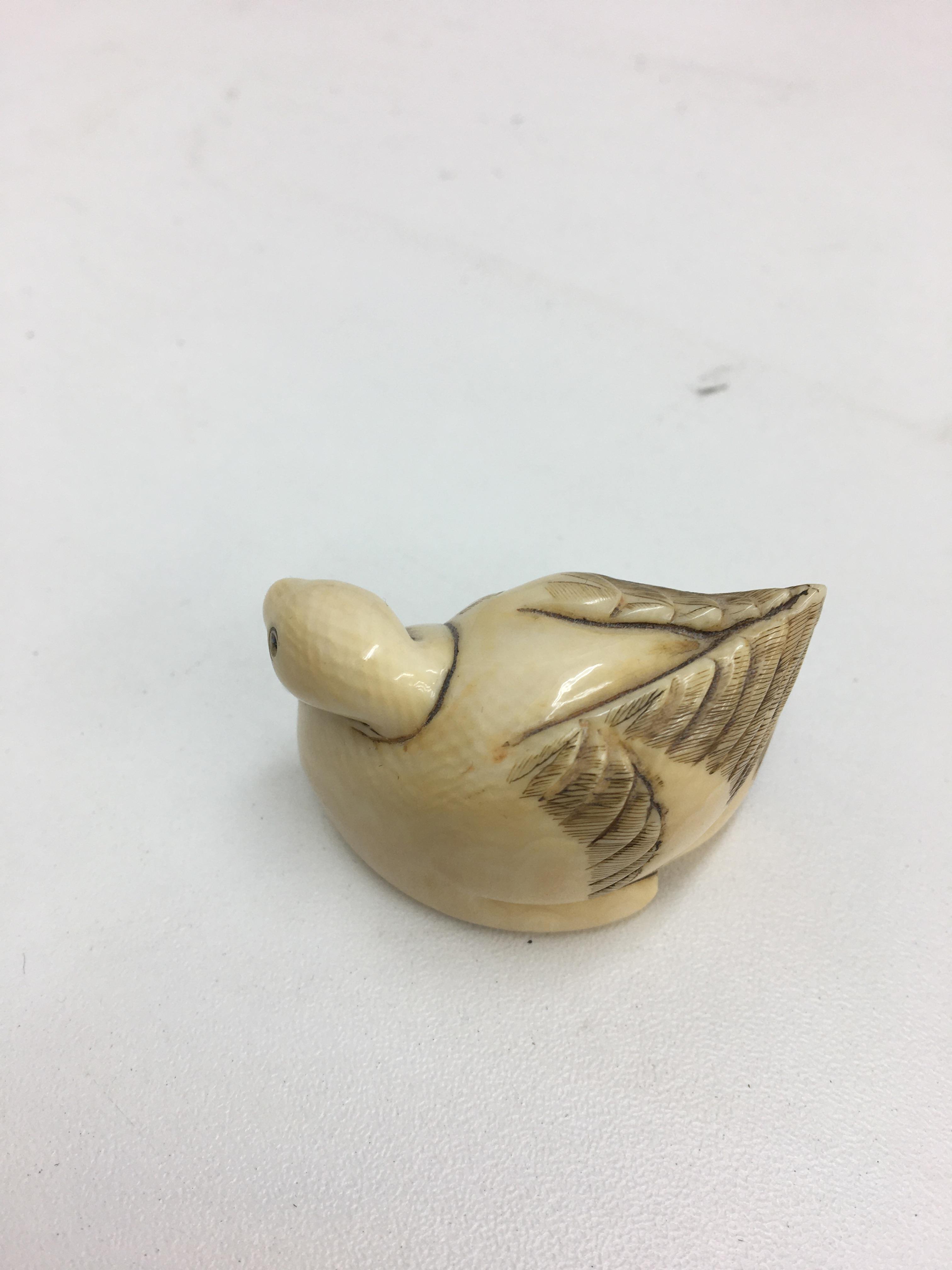 Meiji period ivory carved goose, with signature to the base. - Image 2 of 3