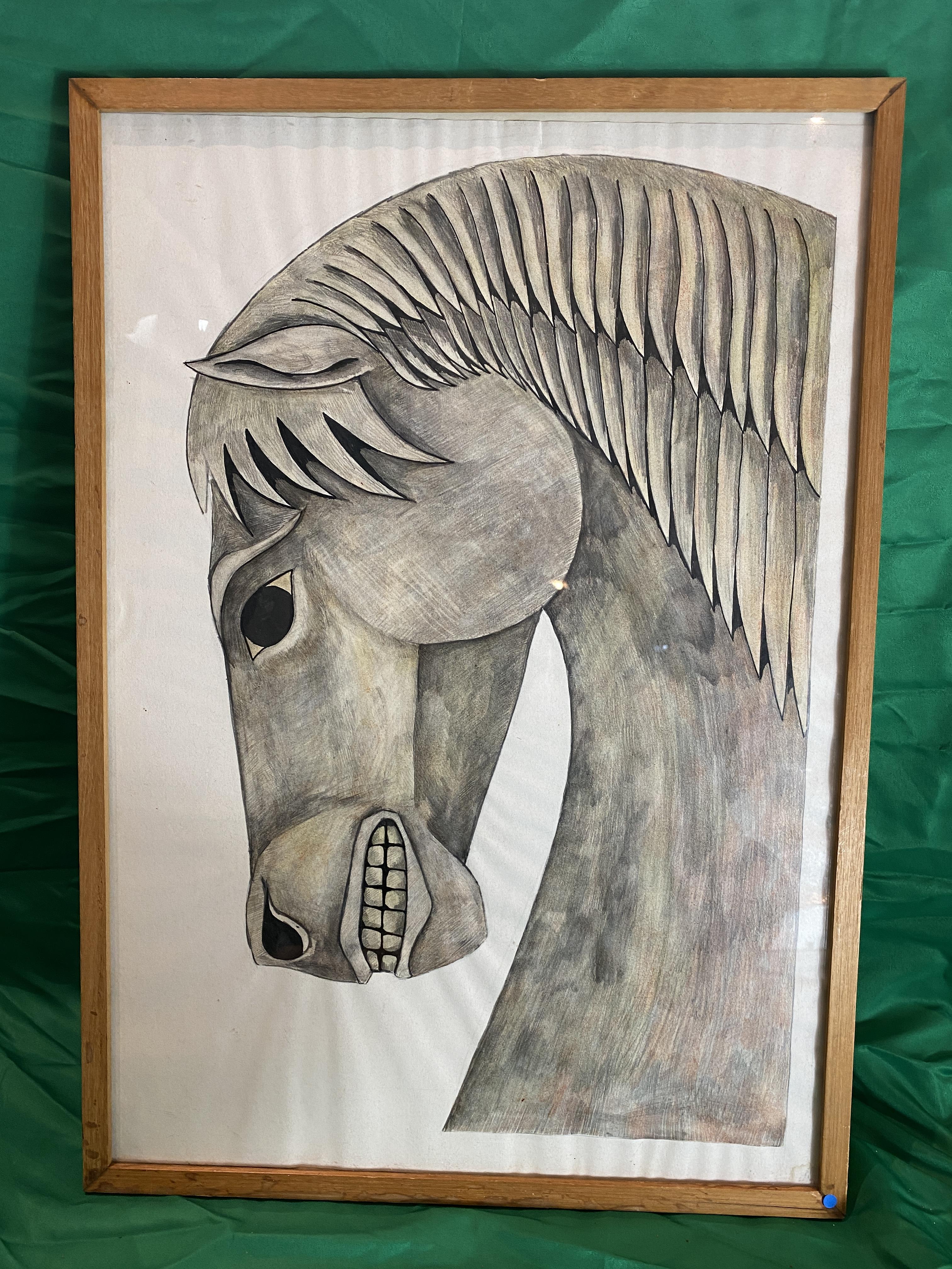 Modern pencil and watercolour of a horse.