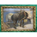 L Kunffy , Hungarian oil on board of two horses. c1917 signed lower left. 25 cm x 36 cm.