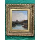 Oil on canvas c 1900 of Lake scene, monogrammed VC