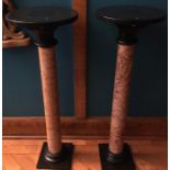 Pair of red and black marble Jardiniere stands.91 cm x 31 cm x 20 cm. These pillars are both broken