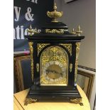 Early 19th C Ebonised Bracket Clock, striking on four gongs.