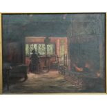 Johann Georg Siehl-Freystett (1868-1919) oil on canvas interior scene of seated woman by fireside, s