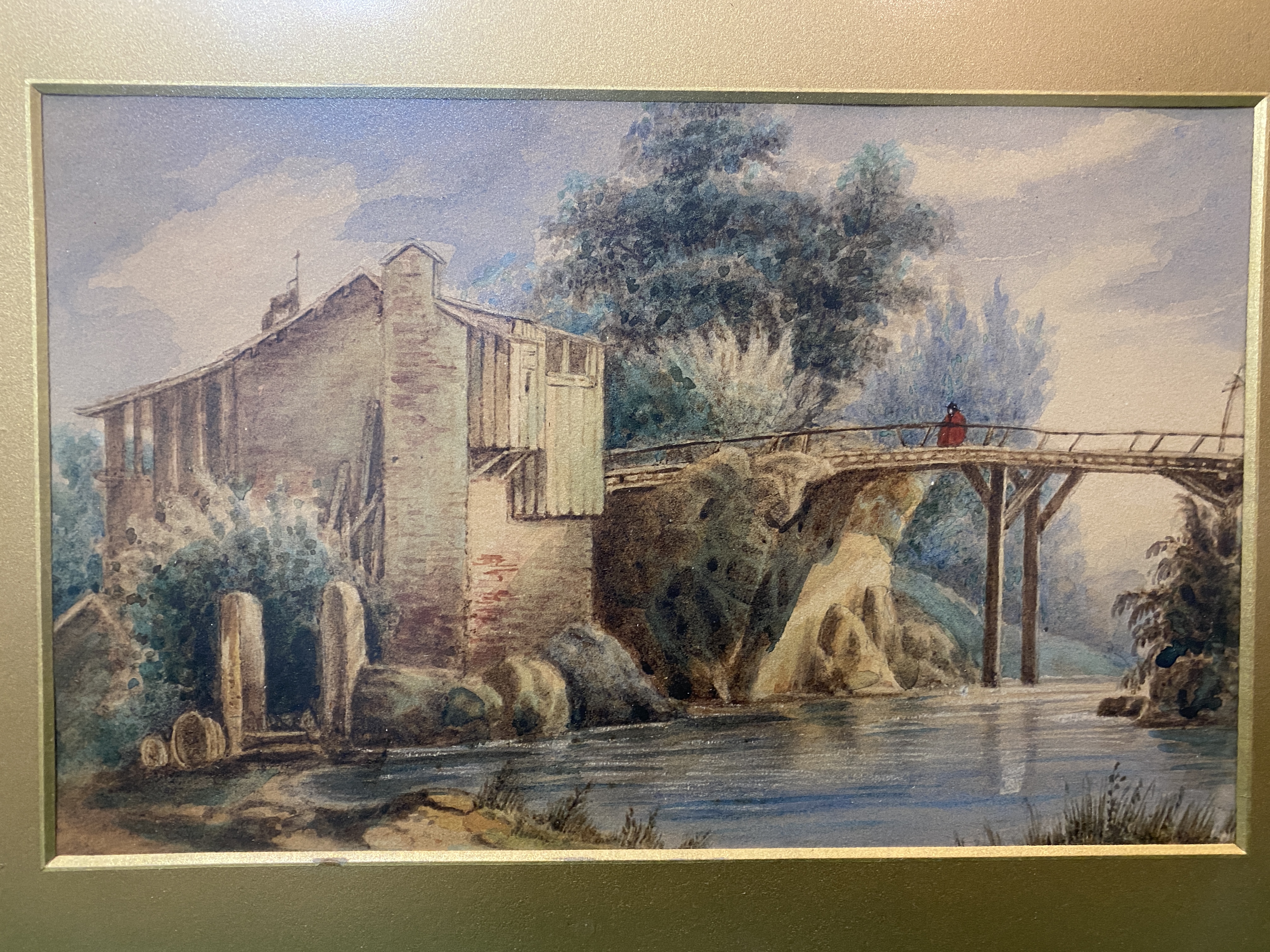 Italian scene watercolour of man on bridge, unsigned. - Image 2 of 4