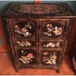 20th C Chinese inlaid cabinet, set with semi-precious hardstones of flowers and birds.