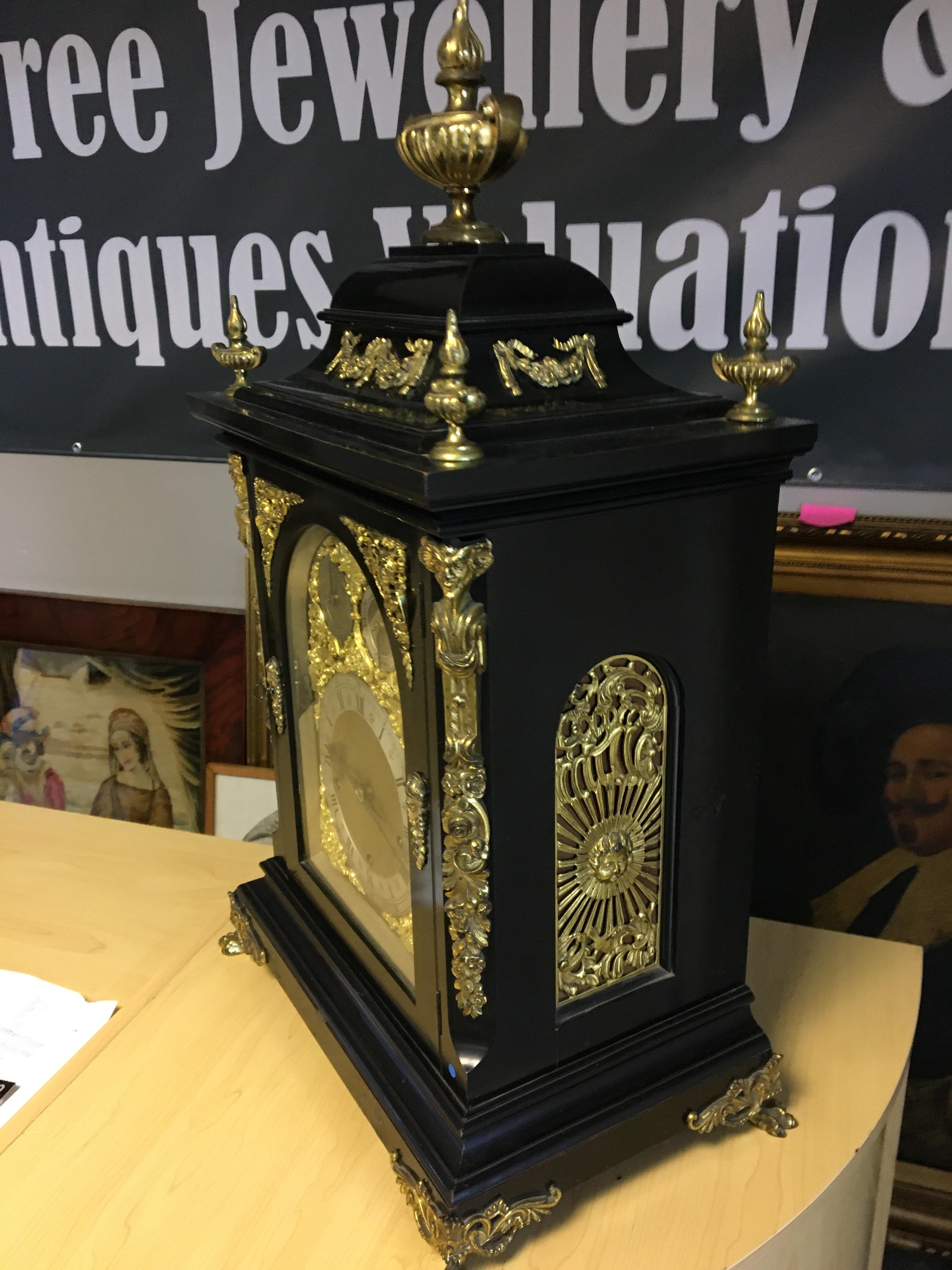 Early 19th C Ebonised Bracket Clock, striking on four gongs. - Image 2 of 5