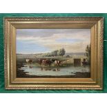 G.K.Bury signed Victorian oil on canvas of Cattle watering.signed lower right 1898.