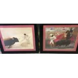 Two framed bullfighting prints.