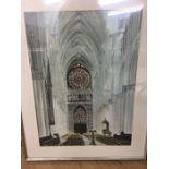 Framed and glazed Watercolour of a Cathedral interior. signed G Forresta.