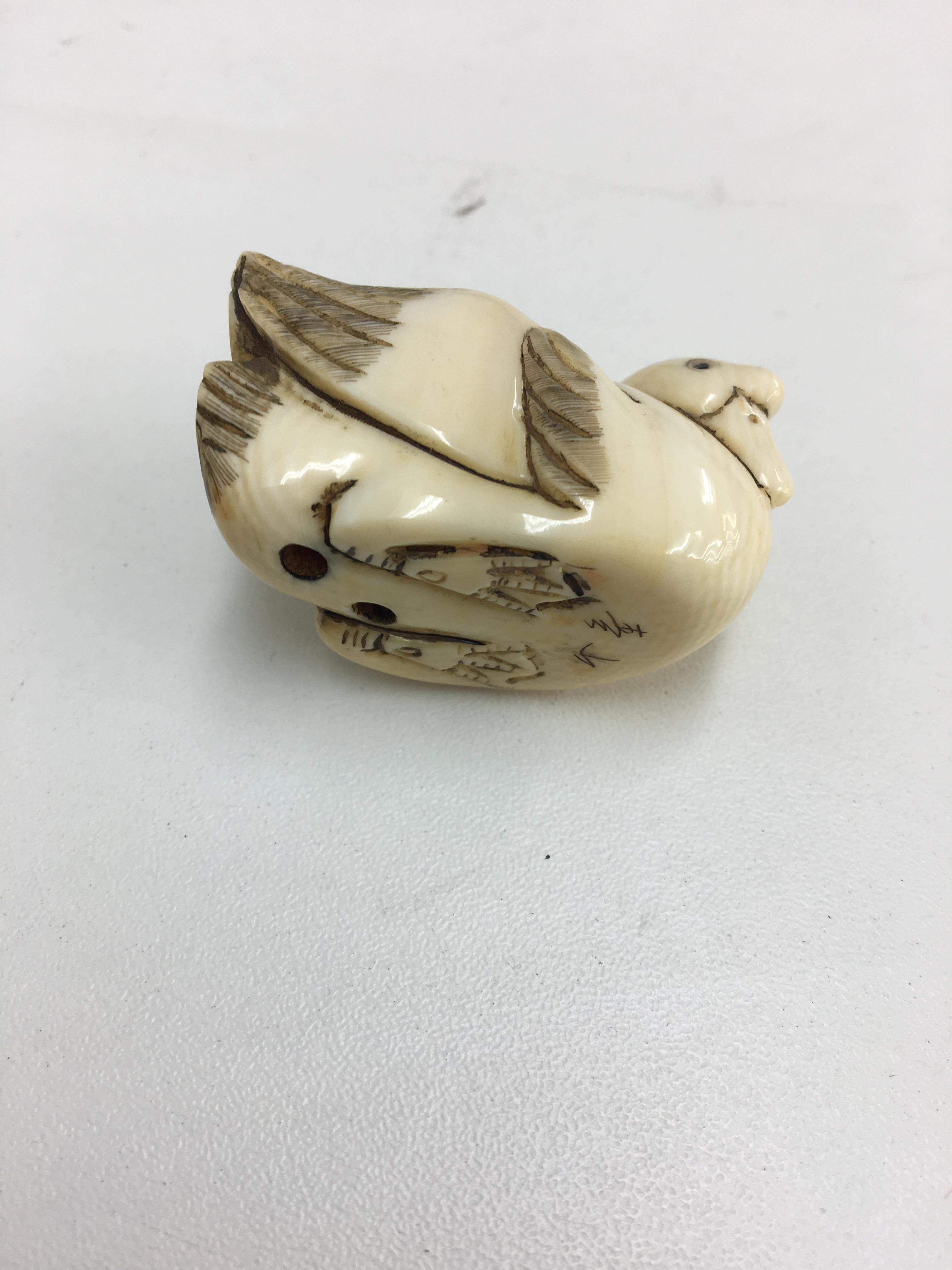 Meiji period ivory carved goose, with signature to the base. - Image 3 of 3