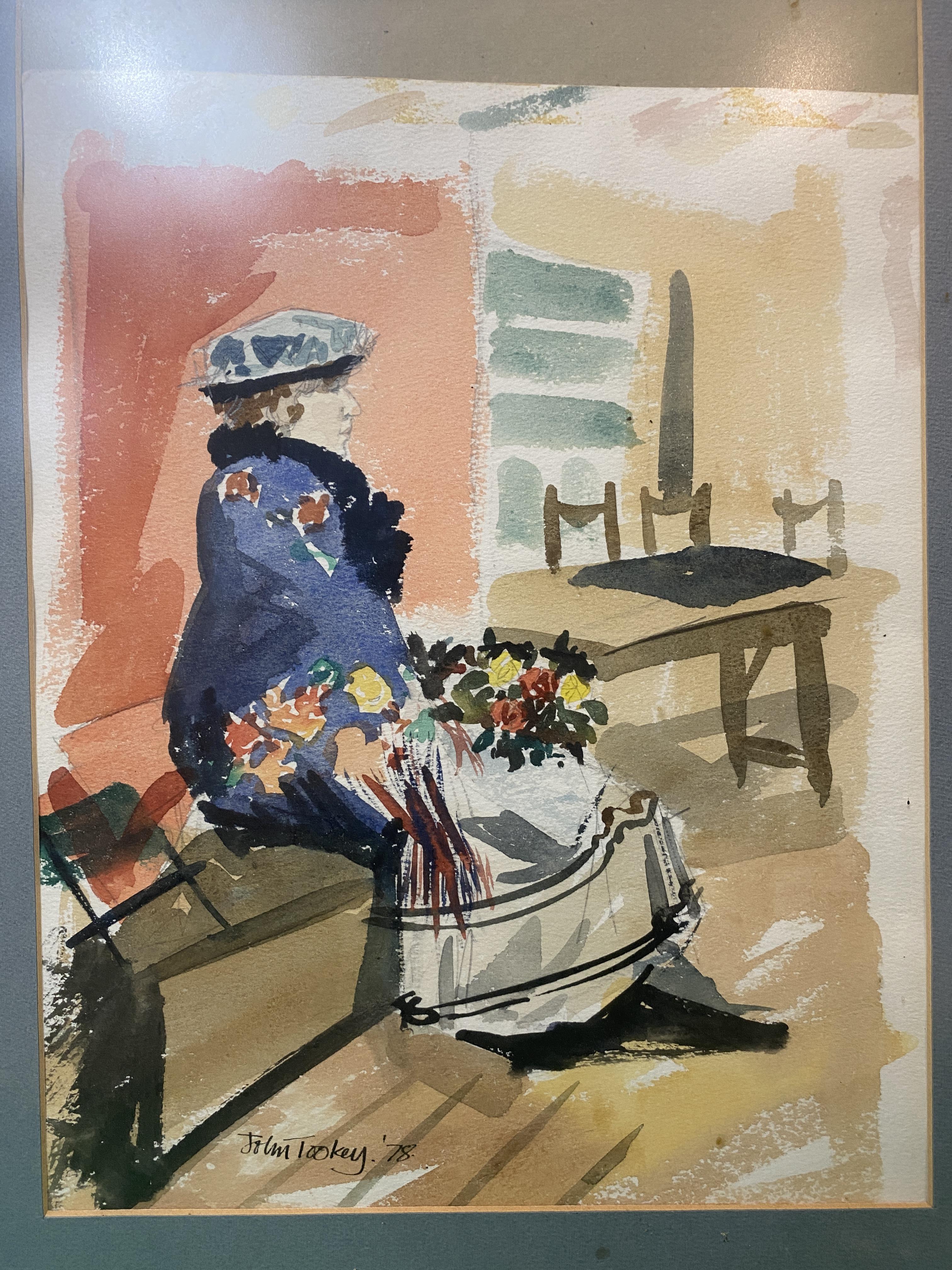 John Tookey watercolour of a flowerseller. signed lower left. - Image 5 of 5