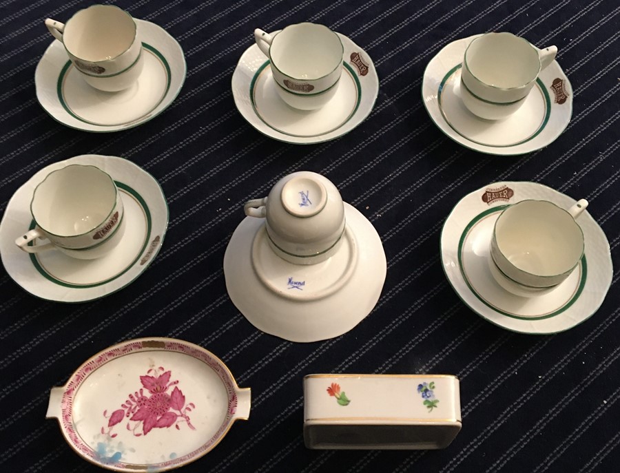 Vintage Herend cups and saucers and later Herend items.