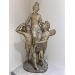 19th c Alabaster carving of woman being carried by winged men, A/F.